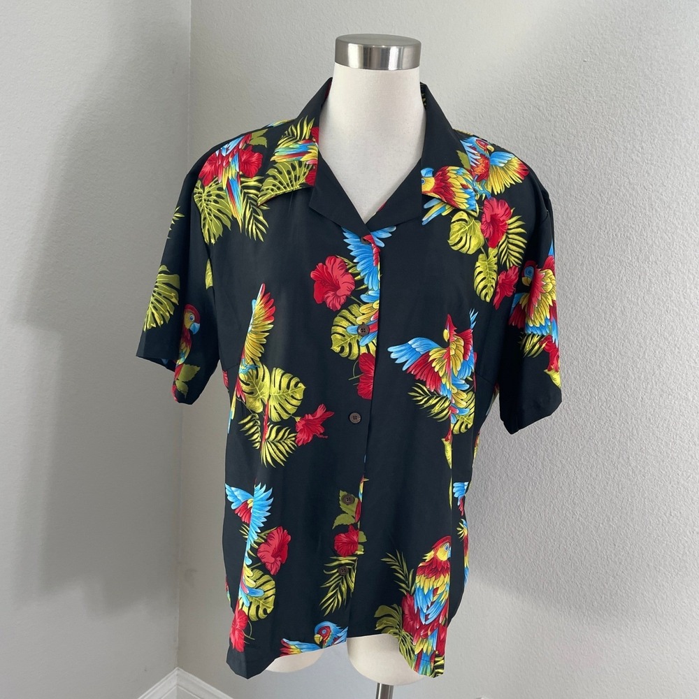 Alvish Plus 2XL Parrot Hibiscus Tropical Hawaiian Shirt Short Sleeve Camp Top